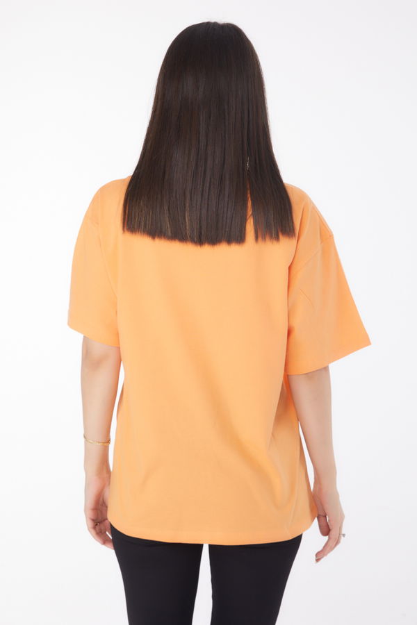 Baskılı Kısa Kollu T-shirt Turuncu - 25766