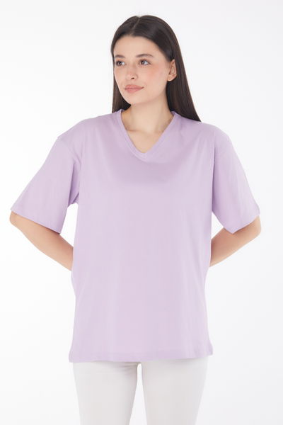 V Yaka T-Shirt Lila - 25767
