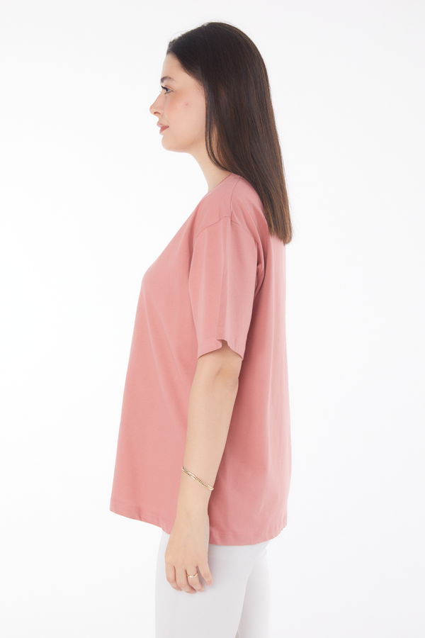 V Yaka T-Shirt Pembe - 25767