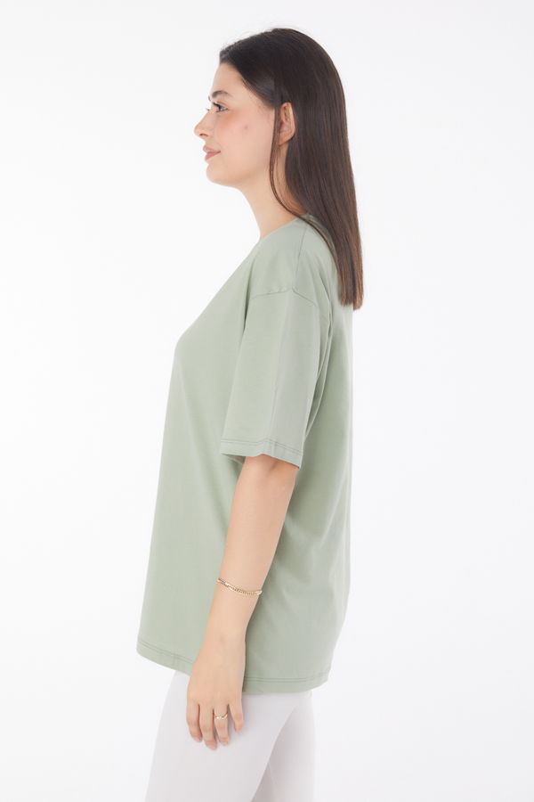 V Yaka T-Shirt Yeşil - 25767