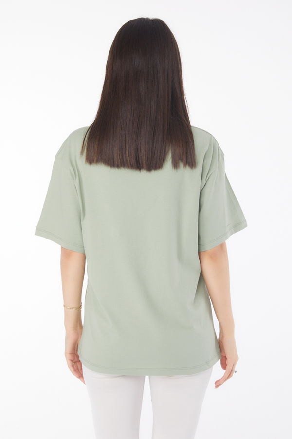 V Yaka T-Shirt Yeşil - 25767