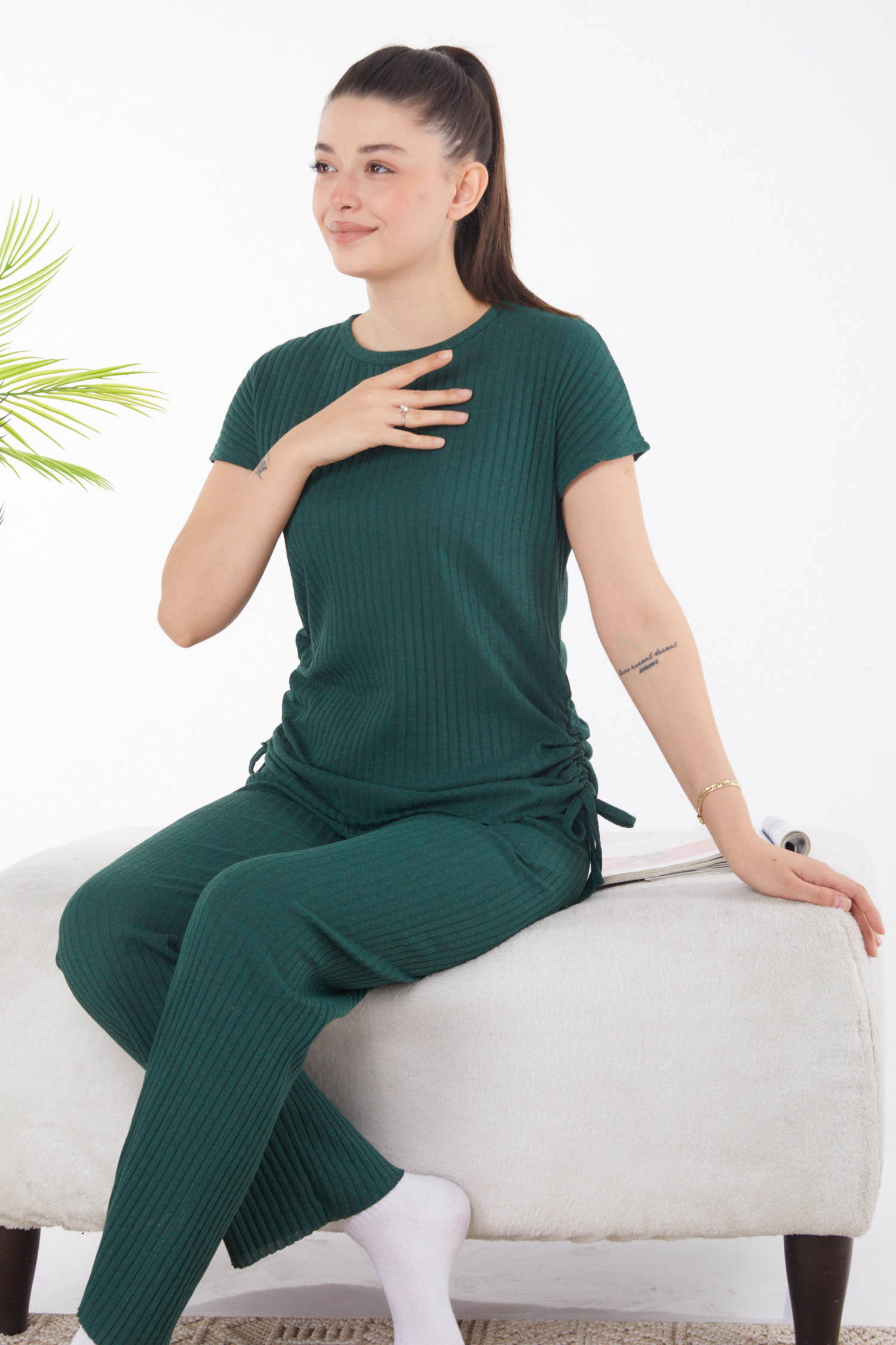 Yanları Bağcıklı İkili Takım Yeşil - 25839 YEŞİL
