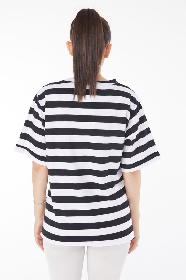 Çizgili Kısa Kollu T-shirt Siyah - 25841 SİYAH