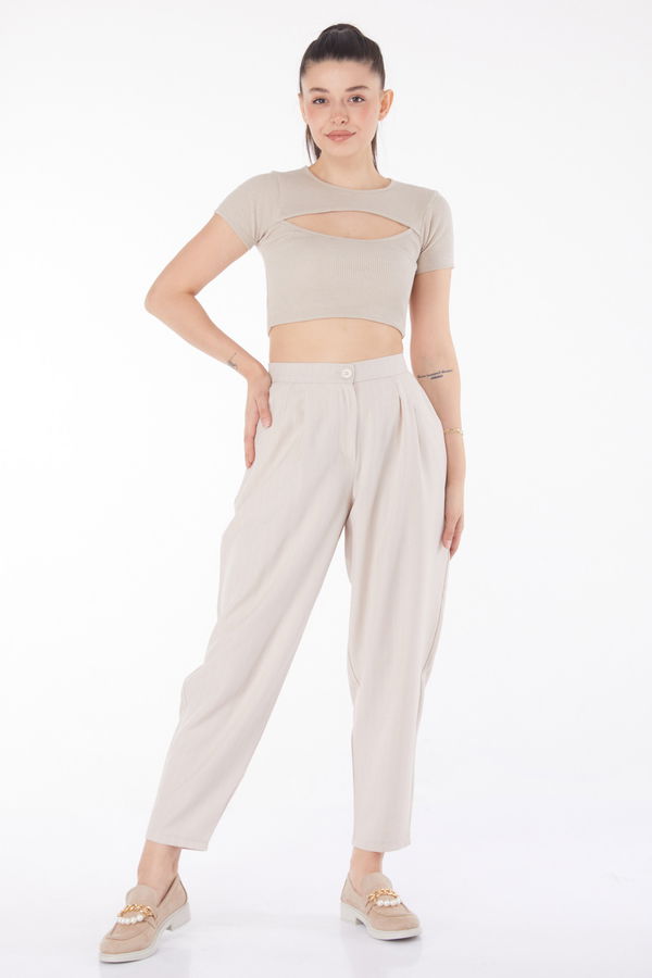 Çizgili Pantolon Bej - 25872 BEJ