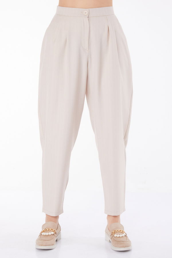 Çizgili Pantolon Bej - 25872 BEJ