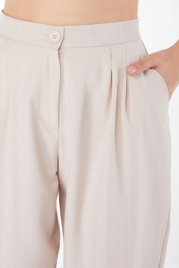 Çizgili Pantolon Bej - 25872 BEJ