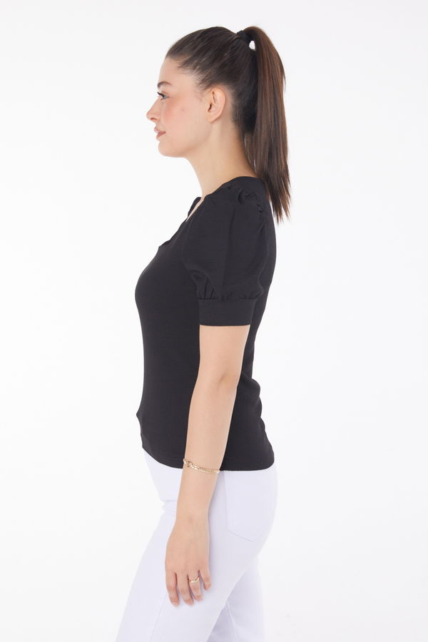 Kare Yaka Bluz Siyah - 25873
