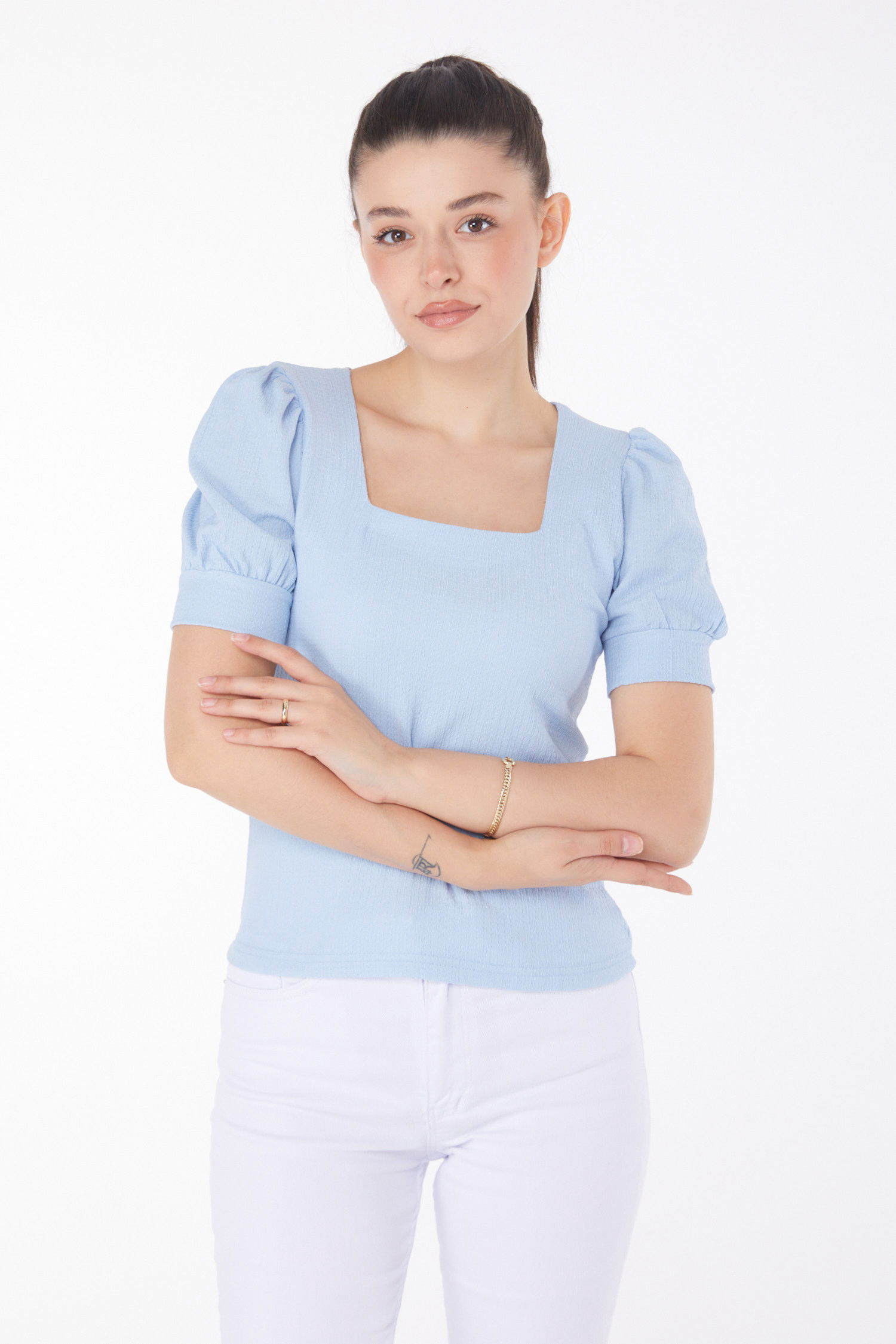 Kare Yaka Bluz Mavi - 25873 MAVİ