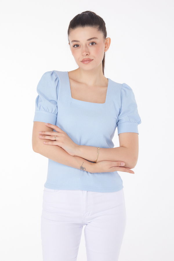 Kare Yaka Bluz Mavi - 25873 MAVİ