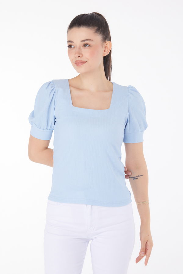 Kare Yaka Bluz Mavi - 25873 MAVİ