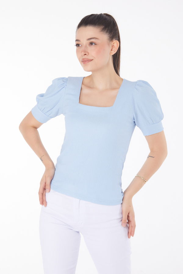 Kare Yaka Bluz Mavi - 25873 MAVİ