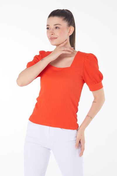Kare Yaka Bluz Turuncu - 25873
