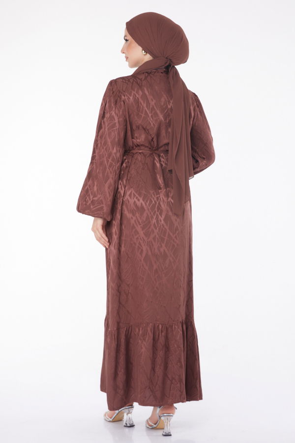 Taş Detaylı Elbise Kahverengi - 25888 KAHVERENGİ