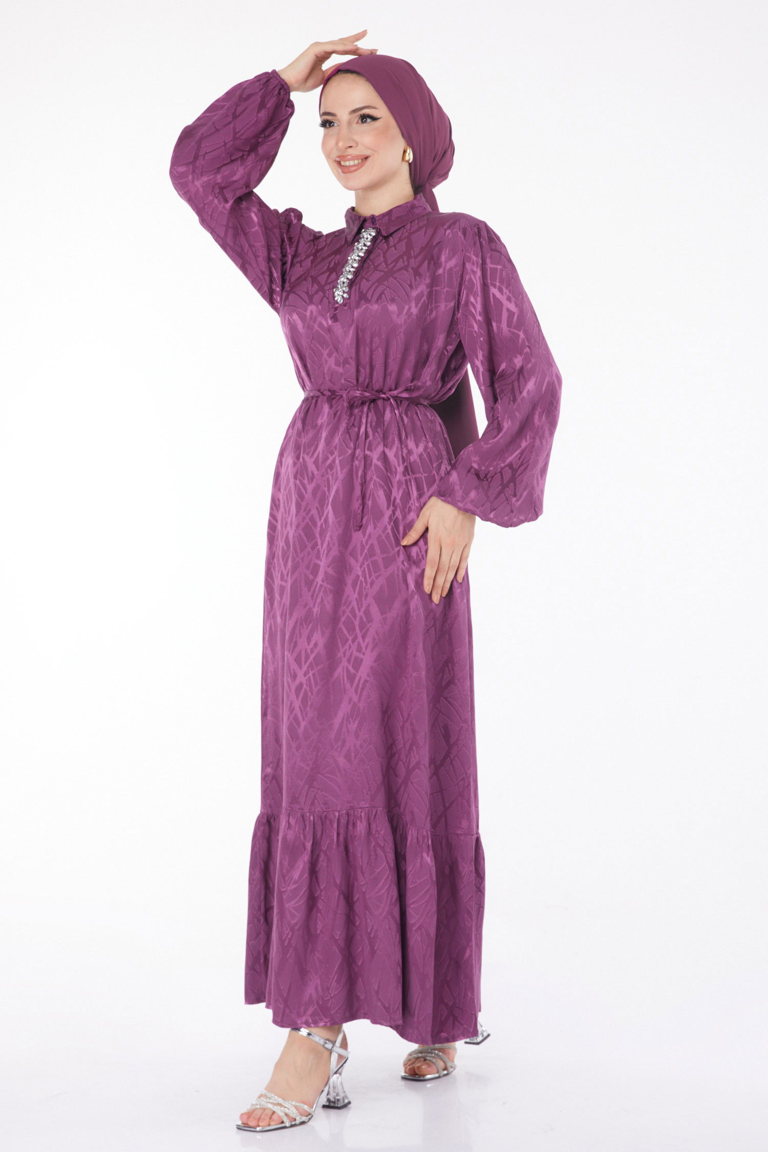 Taş Detaylı Elbise Mor - 25888