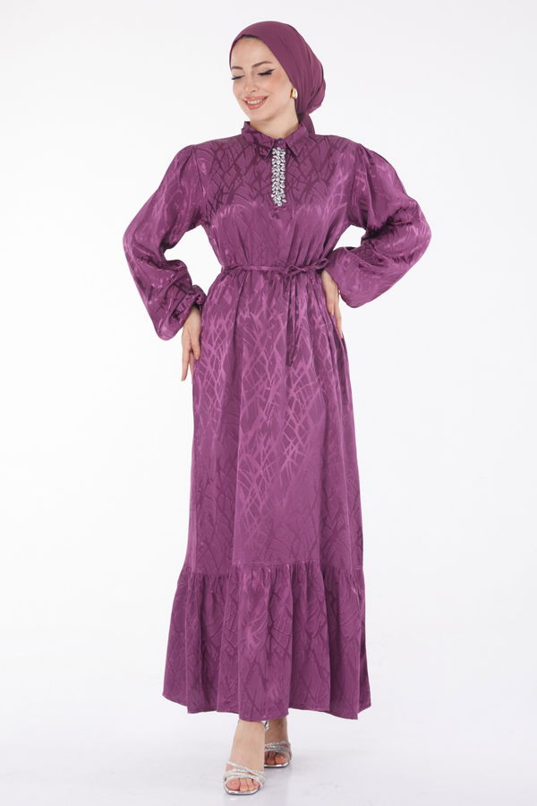 Taş Detaylı Elbise Mor - 25888