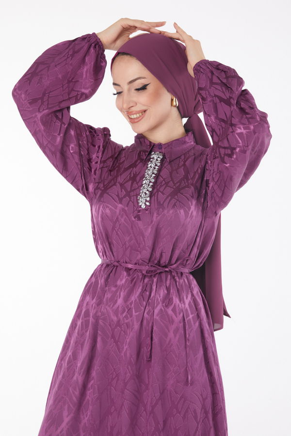 Taş Detaylı Elbise Mor - 25888
