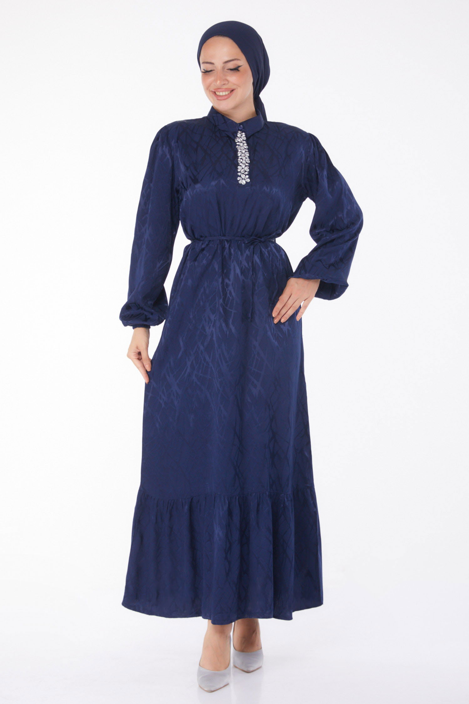 Taş Detaylı Elbise Lacivert - 25888 LACİVERT