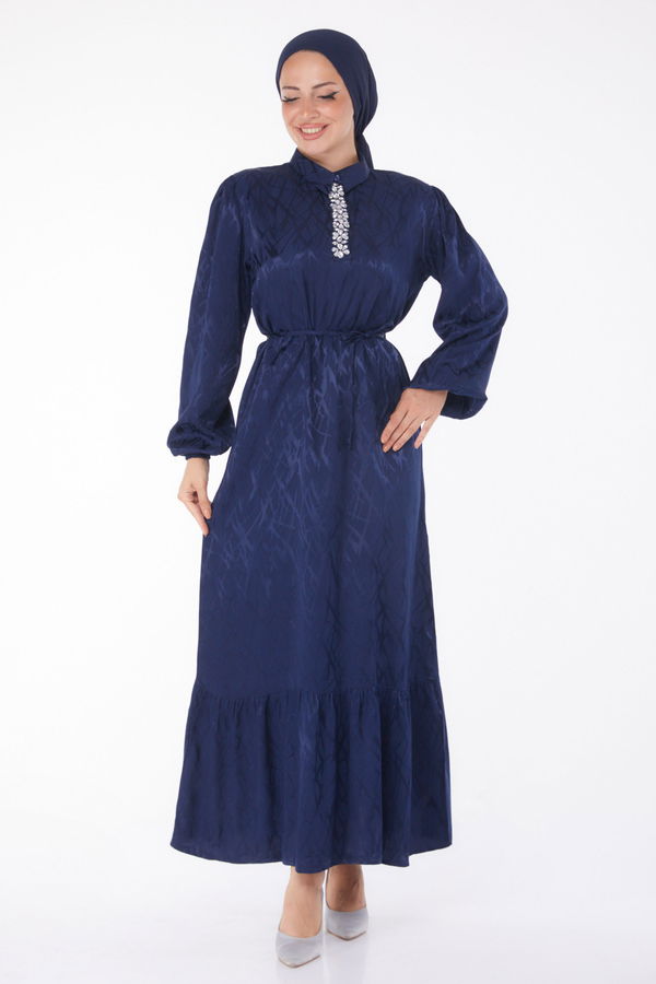 Taş Detaylı Elbise Lacivert - 25888 LACİVERT
