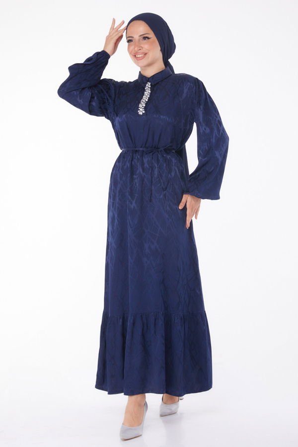 Taş Detaylı Elbise Lacivert - 25888 LACİVERT