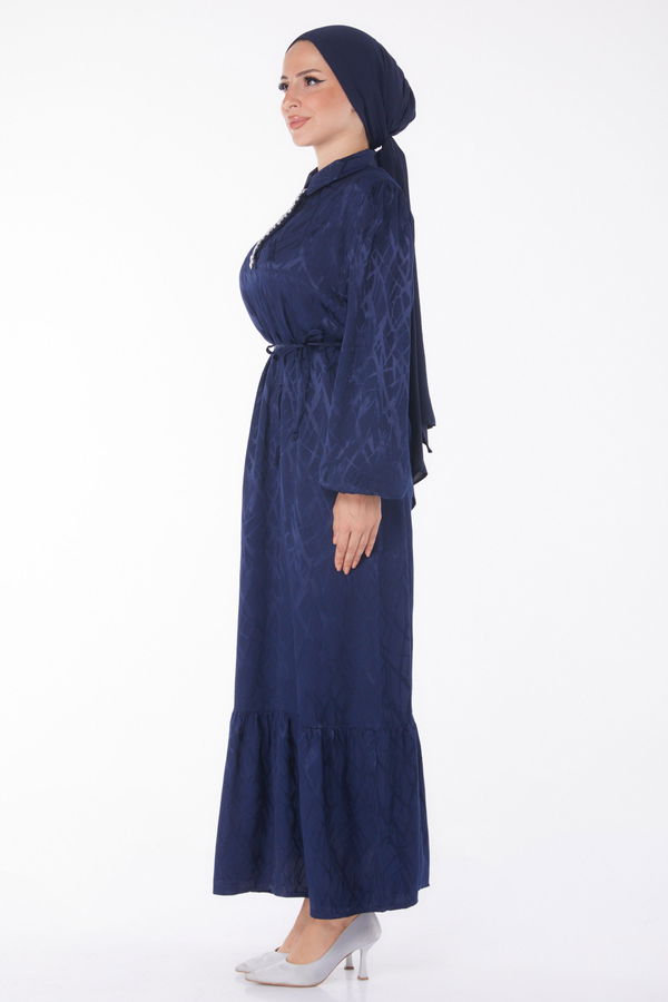 Taş Detaylı Elbise Lacivert - 25888 LACİVERT