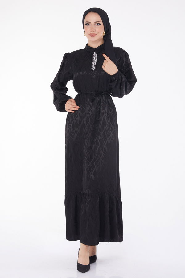 Taş Detaylı Elbise Siyah - 25888 SİYAH