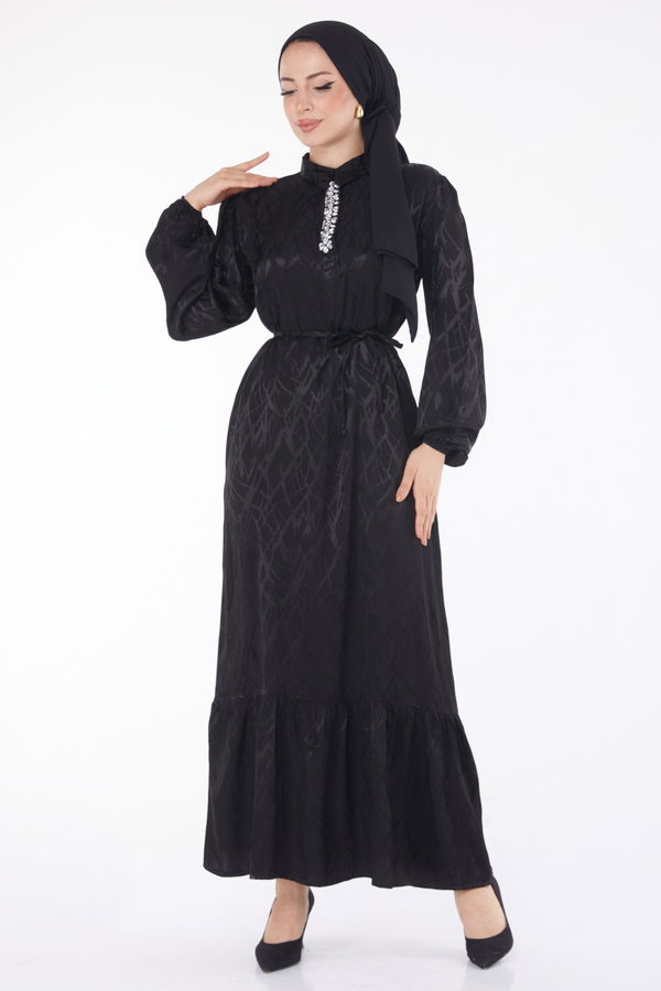 Taş Detaylı Elbise Siyah - 25888 SİYAH