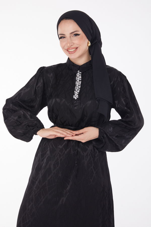 Taş Detaylı Elbise Siyah - 25888 SİYAH