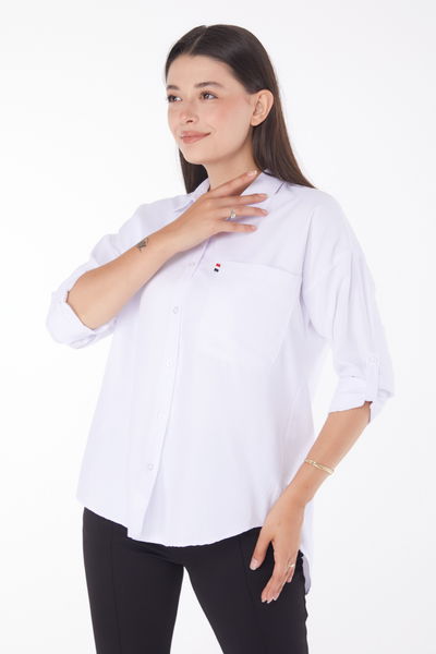 Arkası Düğmeli Gömlek Beyaz - 25907