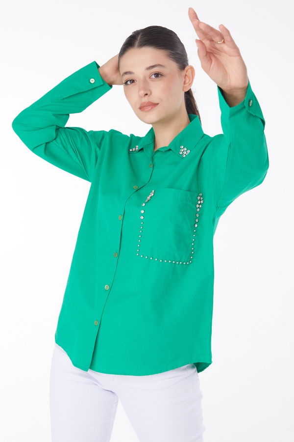Taşlı Gömlek Yeşil - 25909