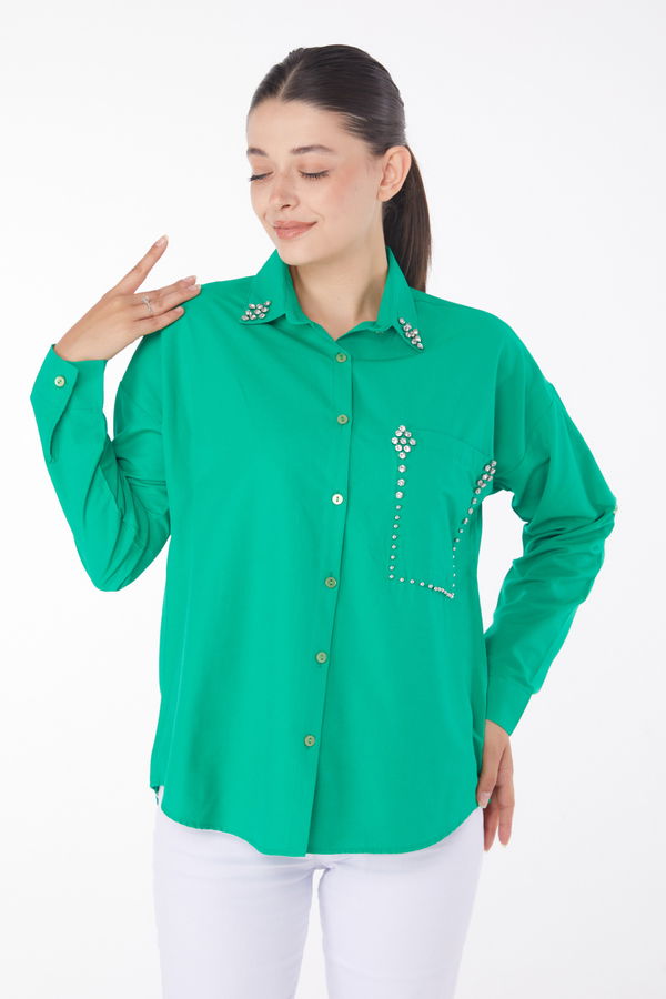 Taşlı Gömlek Yeşil - 25909
