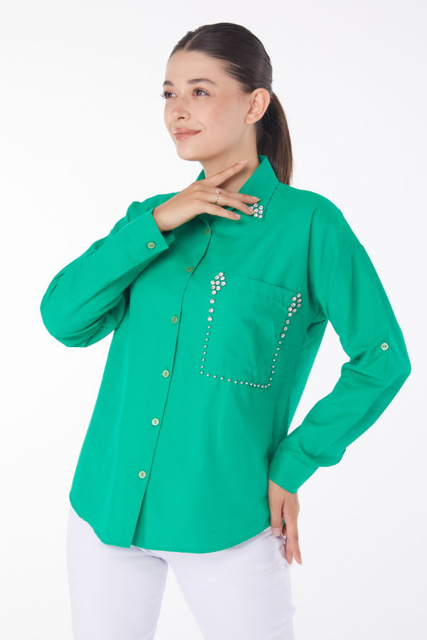 Taşlı Gömlek Yeşil - 25909