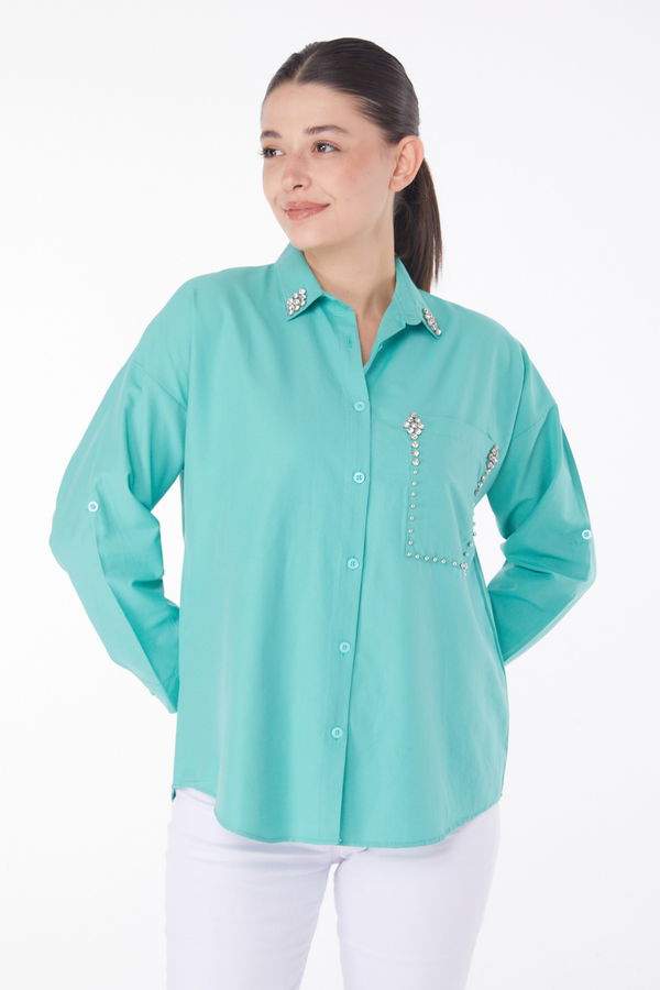 Taşlı Gömlek Yeşil - 25909
