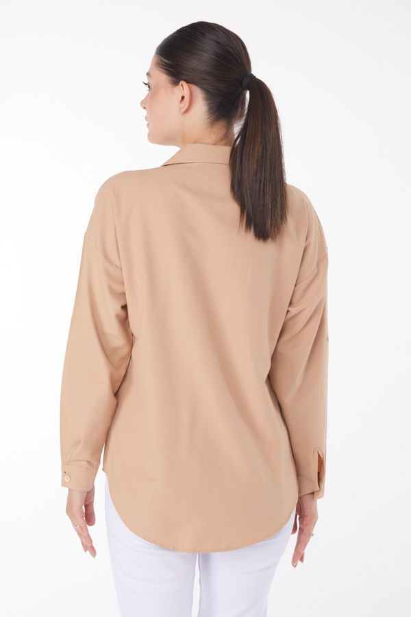 Taşlı Gömlek Vizon - 25909