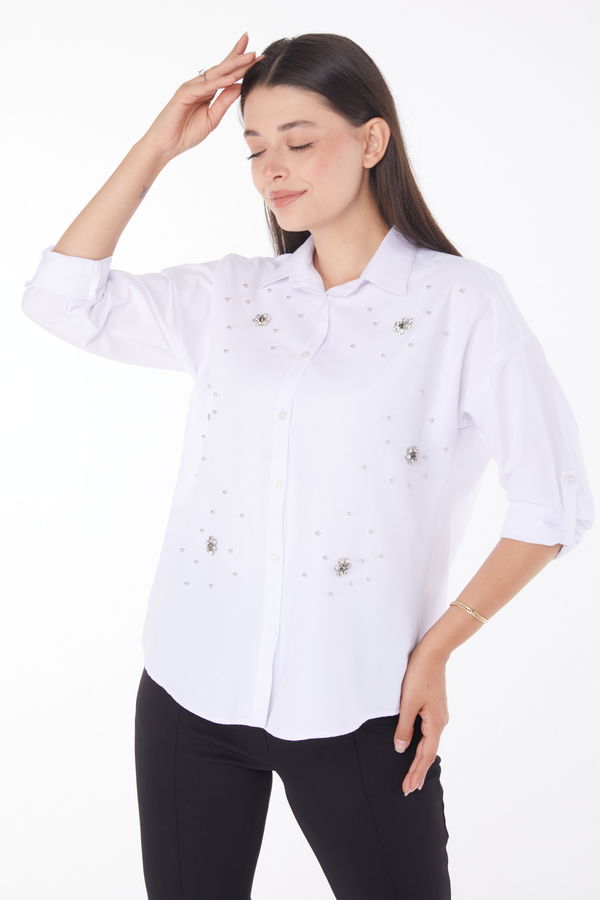 Taşlı Gömlek Beyaz - 25910