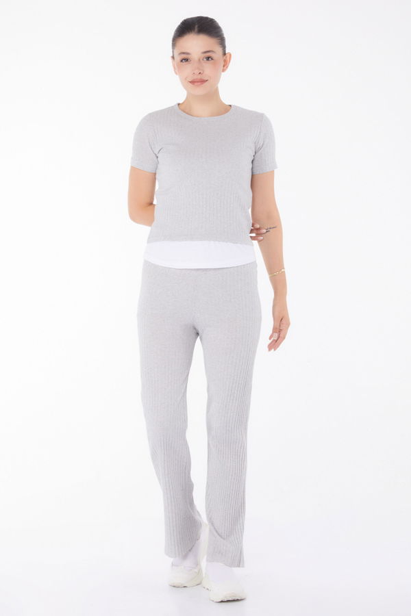 T-shirt Pantolon İkili Takım Gri - 25952