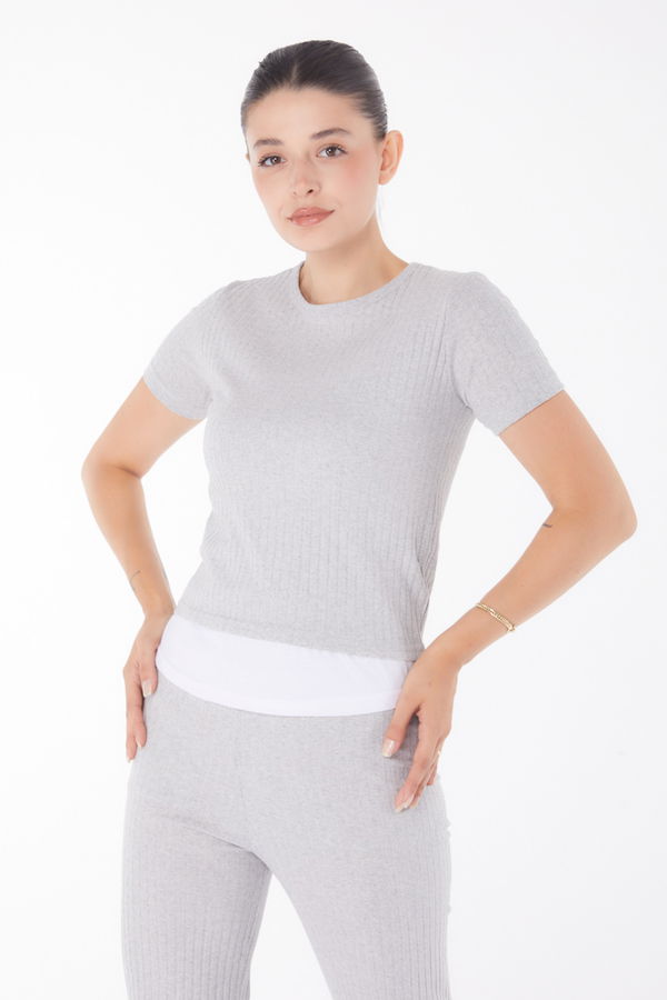 T-shirt Pantolon İkili Takım Gri - 25952