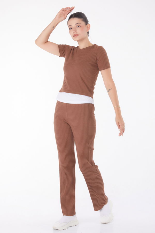 T-shirt Pantolon İkili Takım Kahverengi - 25952