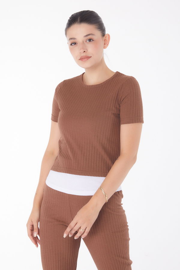 T-shirt Pantolon İkili Takım Kahverengi - 25952