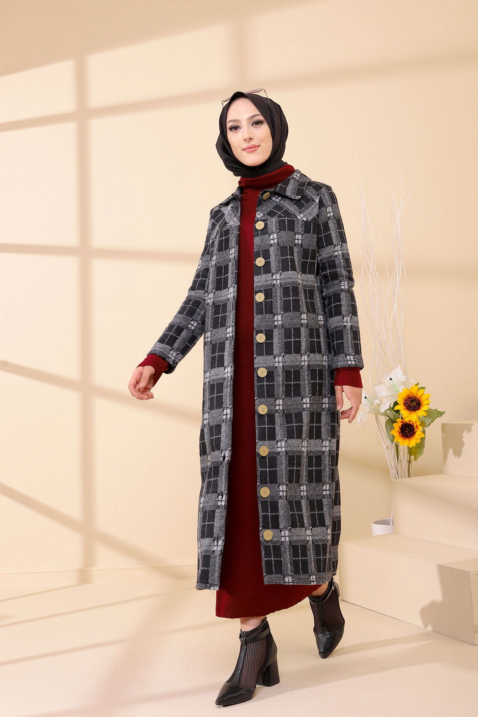 Düğmelı Kap Siyah - 3004