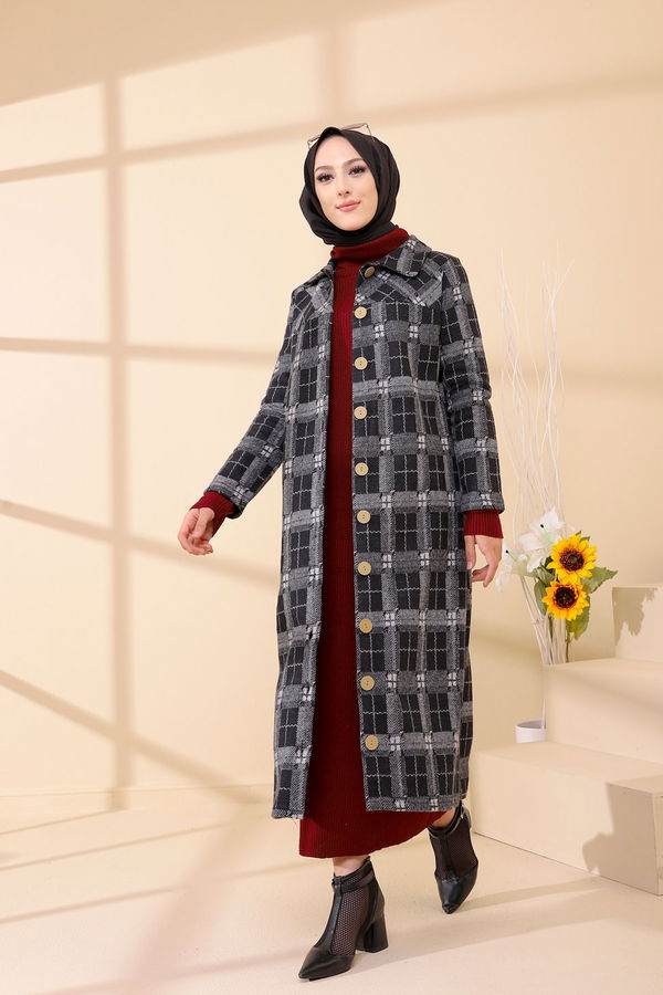 Düğmelı Kap Siyah - 3004