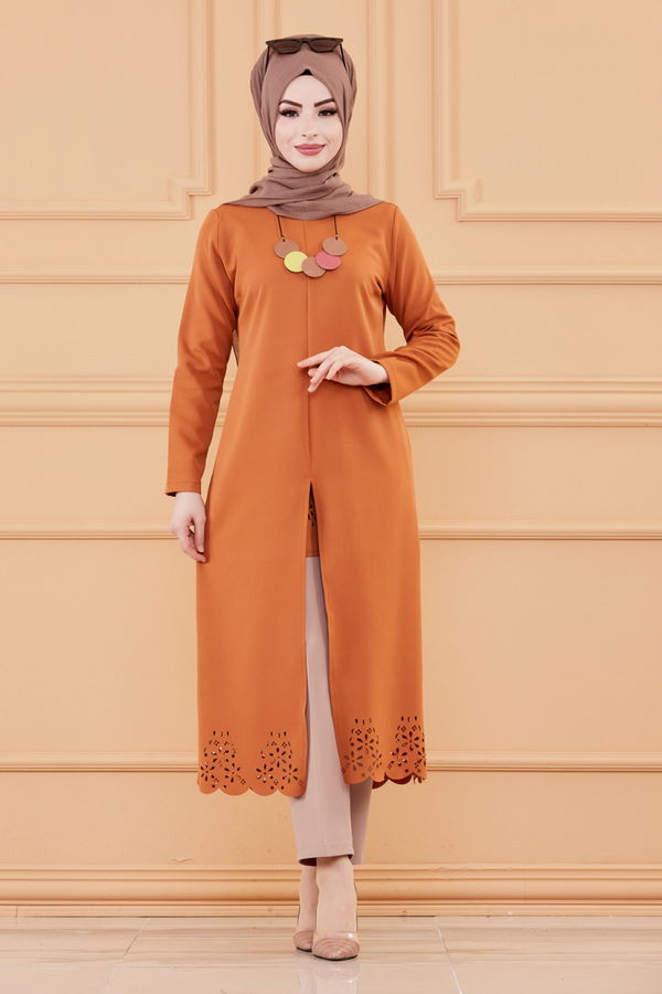 LAZER KESIM ELBISE Kiremit - 3546