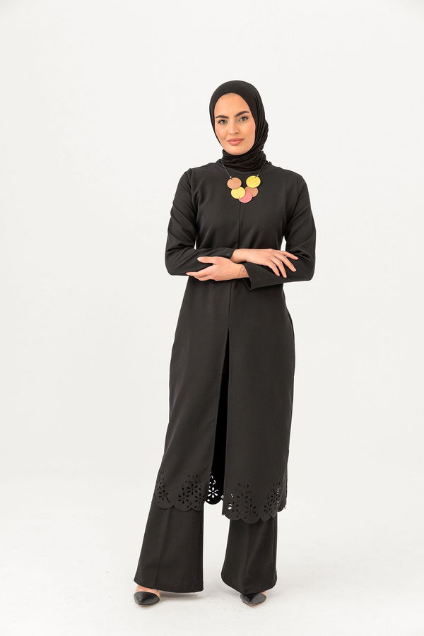 LAZER KESIM ELBISE Siyah - 3546