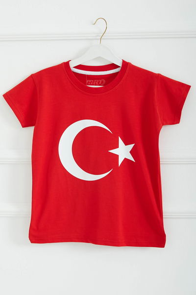 Unisex Bisiklet Yaka Ay Yıldız Baskılı Kısa Kollu T-Shirt - 26846