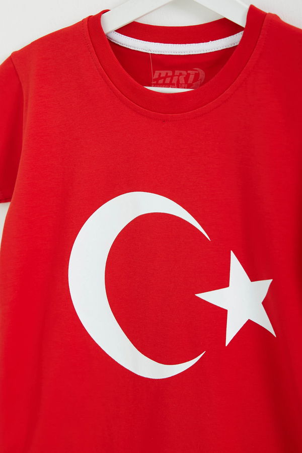 Unisex Bisiklet Yaka Ay Yıldız Baskılı Kısa Kollu T-Shirt - 26846