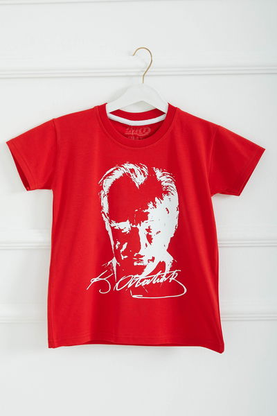 Bisiklet Yaka Atatürk Baskılı Kısa Kollu Unisex T-Shirt - 26847