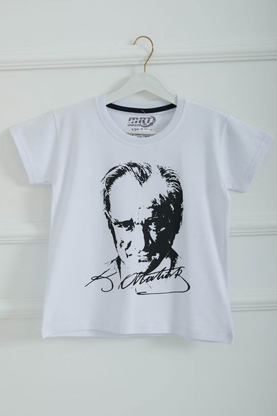 Bisiklet Yaka Atatürk Baskılı Kısa Kollu Unisex T-Shirt - 26847