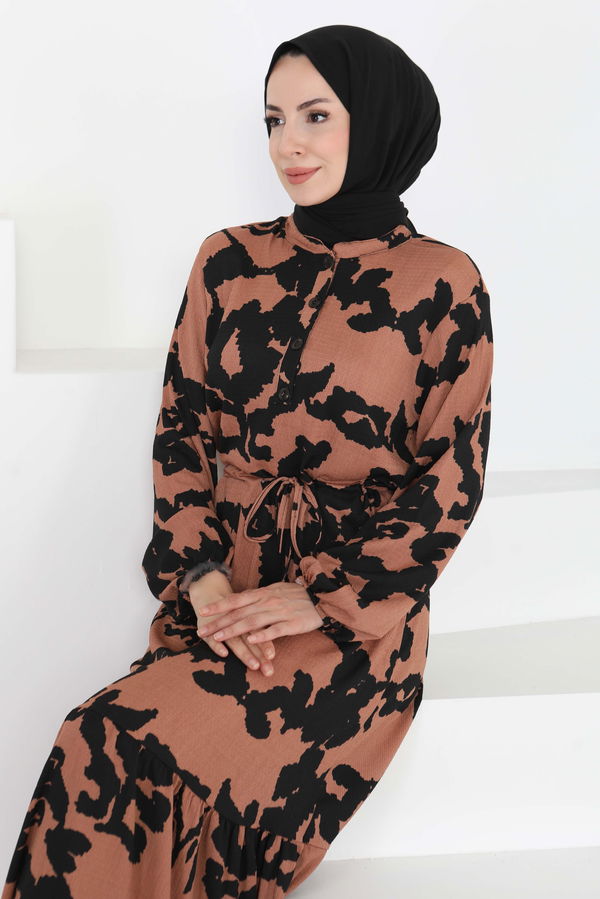 Desenli Düğmeli Elbise - 27189