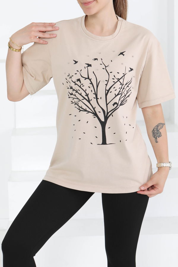 Baskılı Taşlı T-Şhirt - 27375