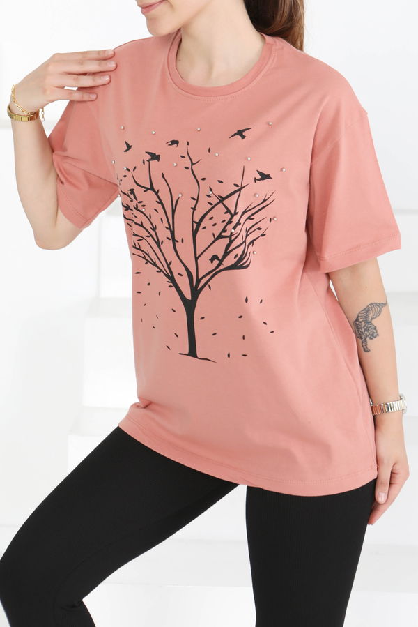 Baskılı Taşlı T-Şhirt - 27375