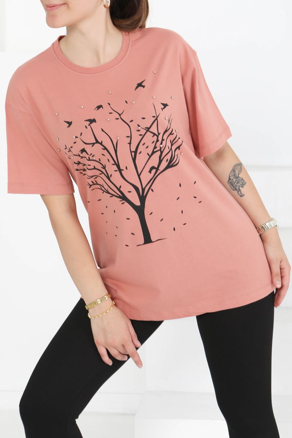 Baskılı Taşlı T-Şhirt - 27375